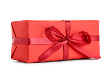 Red Christmas gift box on white background