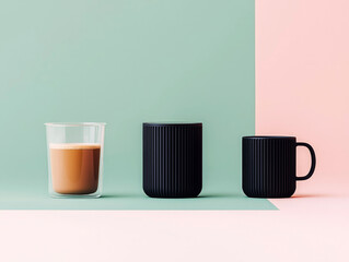 Coffee Mug Trio on Two-Tone Background