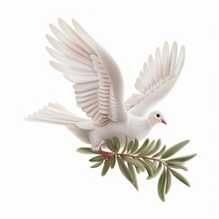 Obraz premium Peace dove icon, pigeons, twigs 3d realistic collection. Flying birds silhouettes on white