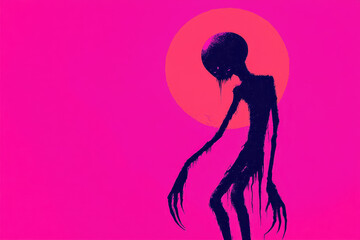 Surreal Alien Silhouette with Vibrant Cosmic Background