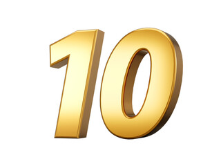 Golden metallic Number 10 Ten, White background 3d illustration
