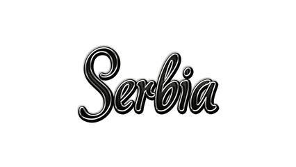 black metal 3d design of Country name Serbia on white background.