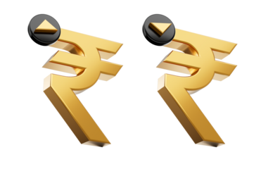 3d Gold Shiny Indian Rupee Symbol, Increase Decrease Icon On White Background, 3d Illustration
