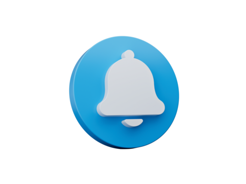 Blue bell icon or notification sign isolated background 3d illustration
