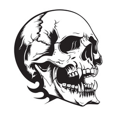 scary skeleton head skull stylish design tattoo logo style black isolated on white high quality vector halloween for tee shirt prints 