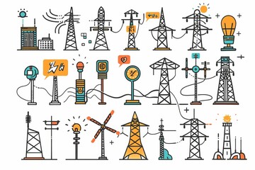 Power line icon, electric main symbol, electric line emblem, power transmission line pictogram