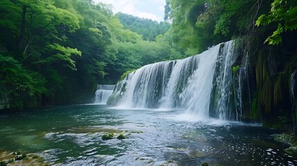 Waterfall in a Lush Green Forest