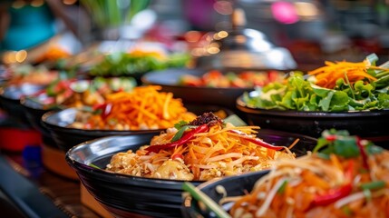 A delicious buffet spread with a variety of colorful dishes.