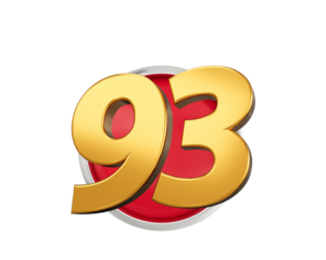 Gold Number 93 Gold Number Ninety Three On Rounded Red Icon, 3d illustration
