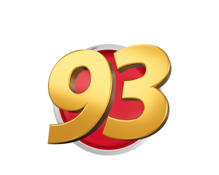 Gold Number 93 Gold Number Ninety Three On Rounded Red Icon, 3d illustration