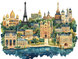 Obraz premium Iconic Paris landmarks with Eiffel Tower and bridge reflections 