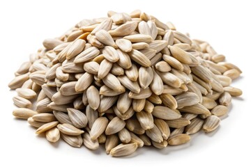Delight in the taste of shelled salted sunflower seeds on a crisp white background. A healthy snack option packed with flavor and nutrition for an active lifestyle!