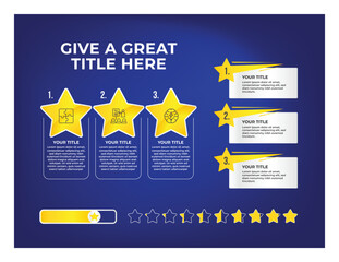 Business presentation infographic template with 3 steps star chart design blue background