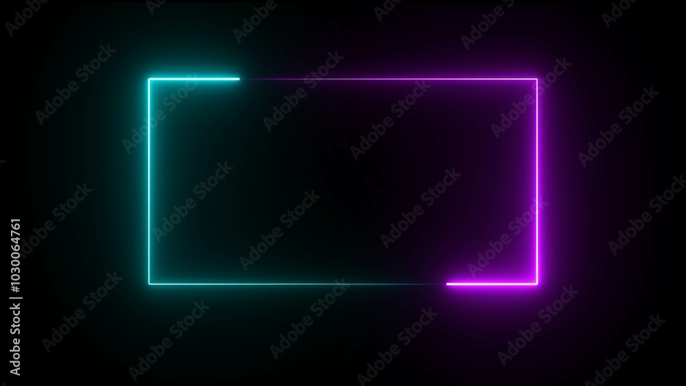 Wall mural neon rectangle frame illustration. rectangle photo frame with two tone neon illustration graphic. gr