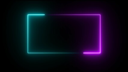 Neon rectangle frame illustration. Rectangle photo frame with two tone neon illustration graphic. green and pink light for overlay elements.
