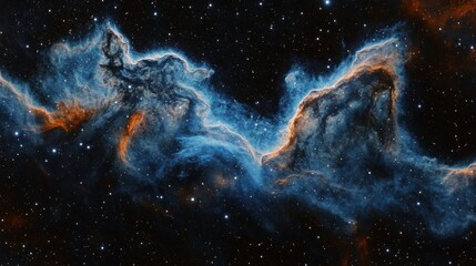 Fototapeta premium A vibrant nebula with swirling clouds of gas and dust, illuminated by distant stars, against a backdrop of a deep space sky.