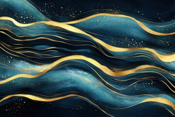 Abstract seaside wave. Graceful drifting golden lines. High-end design elegance