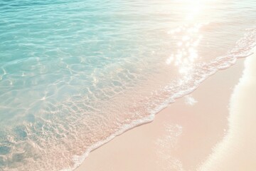 Tranquil ivory beach with sunlight reflections on crystal waters, nature-inspired header showing blank area for vacations, escapes, and holiday ideas