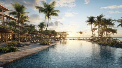 Fototapeta premium Serene Poolside View at a Tropical Resort