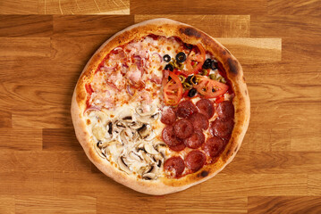 Delicious pizza on the table.