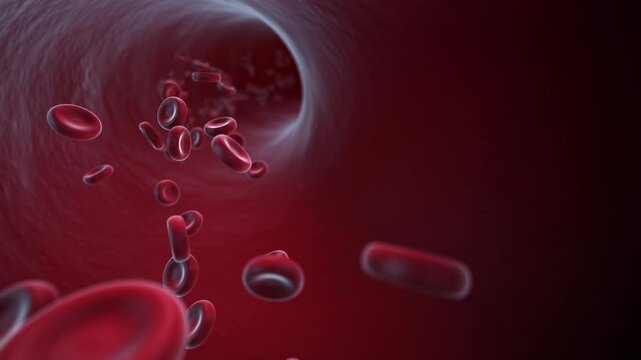 Red blood cells flowing through vein and artery in 3D animation