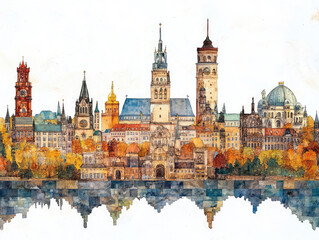 Obraz premium German city skyline with iconic landmarks and reflections 