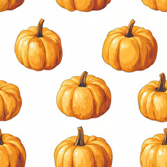 Seamless pattern of orange pumpkins on white background. Hand-drawn illustration.