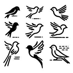Obraz premium Black and white bird icons in various flying and sitting postures