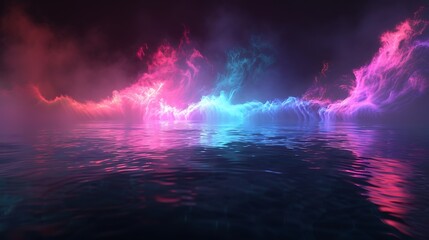 Abstract Neon Lights Reflecting on Water