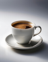 Fototapeta premium Hyperrealistic picture of a cup of long black coffee on a White background, side view, soft lights, highly detailed, high quality photography