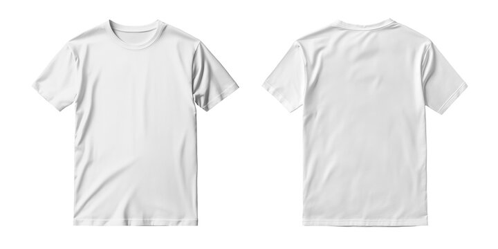 Mockup of t-shirt designs, male white tee-shirt template, front and back view, tshirt mock-up isolated on transparent background, png