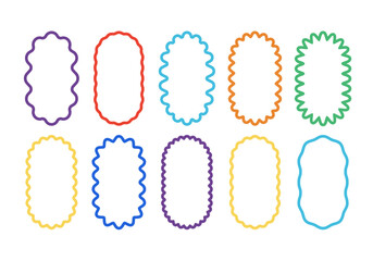 A set of colorful retro oval frames featuring rounded, wavy and wavy patterns. Scalloped edges with a wavy pattern. Adorable curved frames with retro-style wavy edges.	
