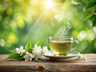 Experience tranquility with our refreshing green tea blended with jasmine, a natural wellness beverage that enhances relaxation and supports your health for a soothing experience.