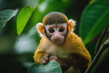 Obraz premium a monkey in the tropical rainforest living in the trees 