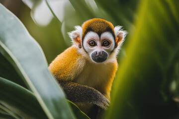 Obraz premium a monkey in the tropical rainforest living in the trees 
