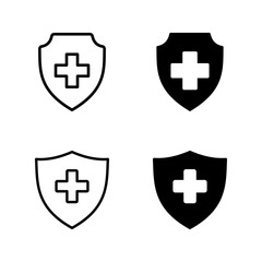 Medicine shield icon set. Medical protection sign color editable