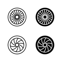 Plane turbine linear icon set. Airplane equipment. Jet propeller. Aeroengine color editable © anisa
