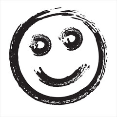 Grunge black hand drawn face, imaticon on white background