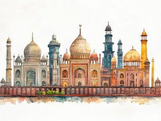 Obraz premium Vibrant illustration of the Taj Mahal with colorful domes 