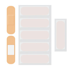 A set of medical patch icons. A Bandageis. The patch is a dosage form in the form of a plastic mass. Vector illustration.