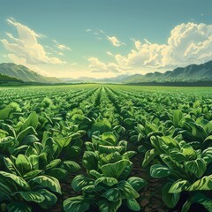 Fototapeta premium Spinach Field, Spinach Crop, Many Spinach , Spinach Leaves, Spinach Agriculture Landscape