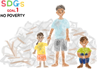 SDGs GOAL1のための貧困の子供たちのクレヨン画