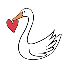 Goose holding heart in beak simple illustration