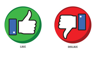 like and dislike icon set in green and red circle vector 