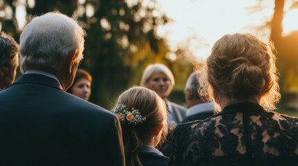 Obraz premium Family Gathered for a Memorial Service in Nature