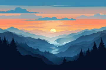 Fototapeta premium Sunrise over the sea of fog in mountains 