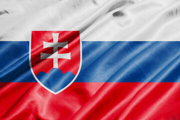 3D illustration of satin Slovakia flag with wavy fabric texture