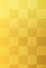 2026年 正月 年賀状 金色の市松模様　背景 たて	