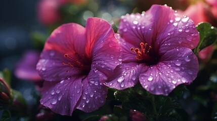 Pink Hibiscus Flower with Dew Drops