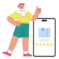 Man giving a five-star rating to product